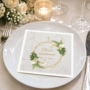 Girl Confirmation Marble Gold Calla Lilies Floral Napkins