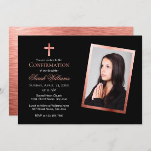 Girl Confirmation Photo Rose Gold Black Pink Invitation
