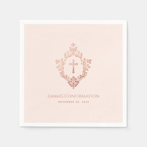 Girl Confirmation Pink Crest Elegant Rose Gold Napkins