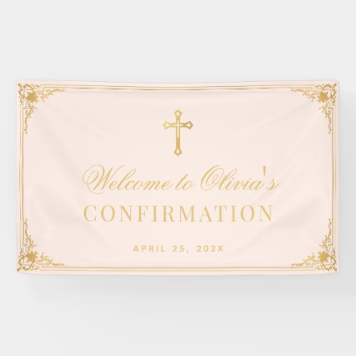 Girl Confirmation Pink Faux Gold Cross Welcome Banner