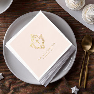Girl Confirmation Pink Gold Cross Crest Religious Napkins