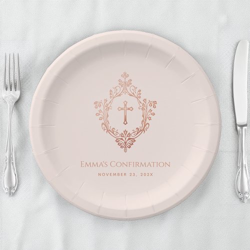 Girl Confirmation Pink Rose Gold Vintage Crest 