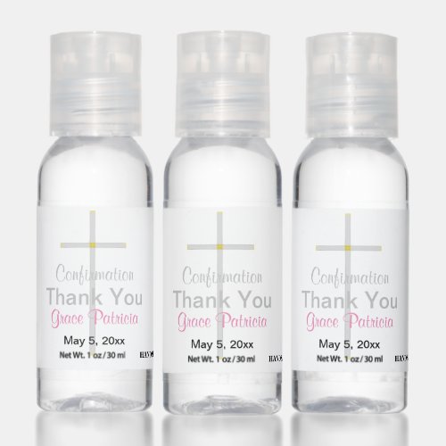 Girl Confirmation Silver Cross Pink Thank You Hand Sanitizer
