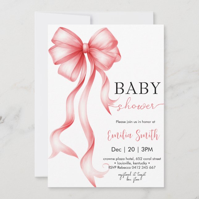 Girl Coquette Bow Baby shower Invitation (Front)