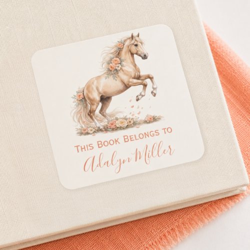 Girl Coral Horse Personalized Book Labels