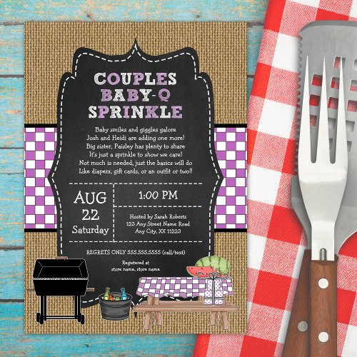 Girl Couples Baby Q Sprinkle BBQ baby shower Invitation