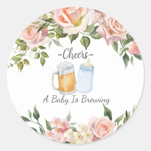 Girl Couples Co Ed Pink Floral Baby Shower   Classic Round Sticker
