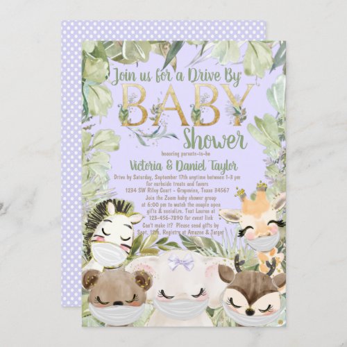 Girl Covid Baby Shower Animals With Masks Invitation