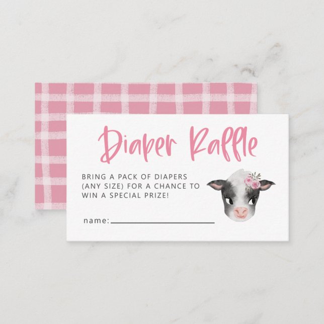 Girl Cow Baby Shower Diaper Raffle Ticket Enclosure Card (Front/Back)