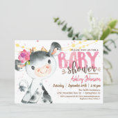 Girl Cow Baby Shower invitation, Pink Farm Invitation (Standing Front)