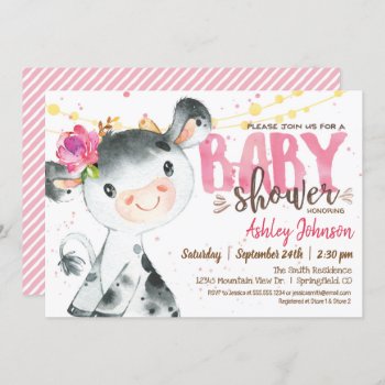 Girl Cow Baby Shower Invitation  Pink Farm Invitation by Card_Stop at Zazzle