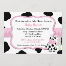Girl Cow Baby Shower Invitation with Chevron Print