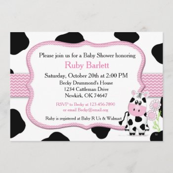 Girl Cow Baby Shower Invitation With Chevron Print by mybabybundles at Zazzle