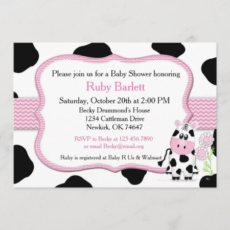 Girl Cow Baby Shower Invitation With Chevron Print