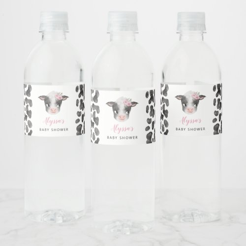 Girl Cow Baby Shower Water Bottle Label