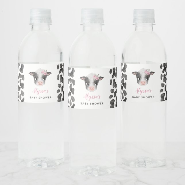 Girl Cow Baby Shower Water Bottle Label (Bottles)