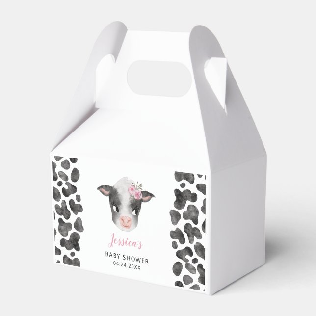Girl Cow Farm Animal Baby Shower Favor Boxes (Front Side)