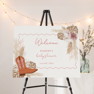 Girl Cowgirl Boots Pampas Baby Shower Welcome Sign