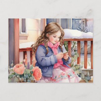 Girl crafting postcard
