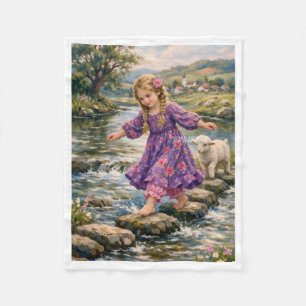 Girl Crossing River with Lamb Blanket