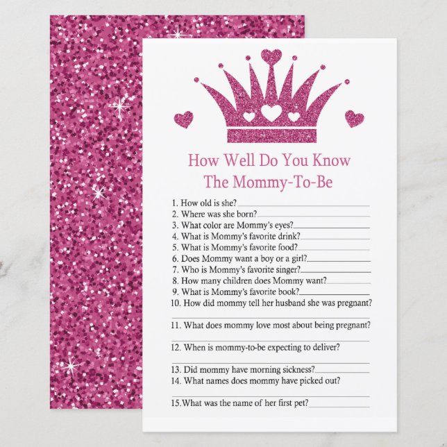 Girl Crown How well do you know baby shower game (Front/Back)