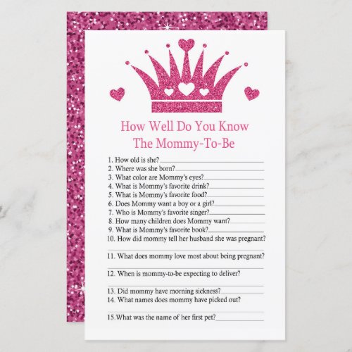 Girl Crown How well do you know baby shower game