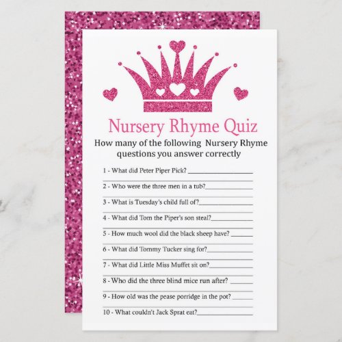 Girl Crown Nursery Rhyme Quiz baby shower game