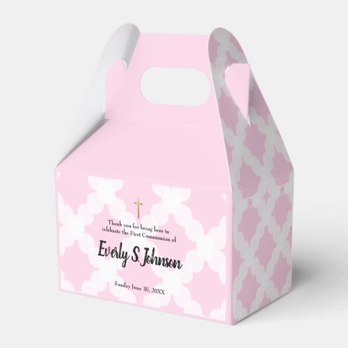 Girl Custom Name Pink First Communion Favor Boxes