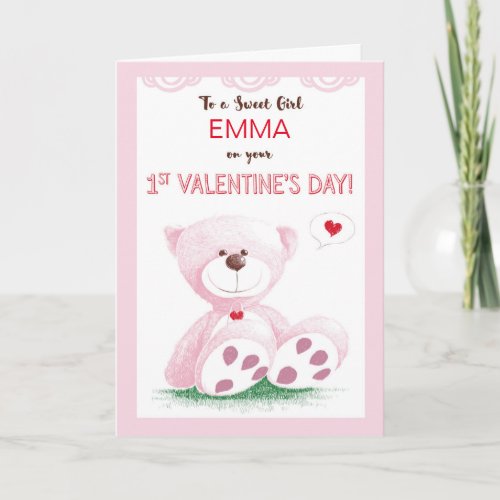 Girl Customizable Personalize Name 1st Valentine Holiday Card