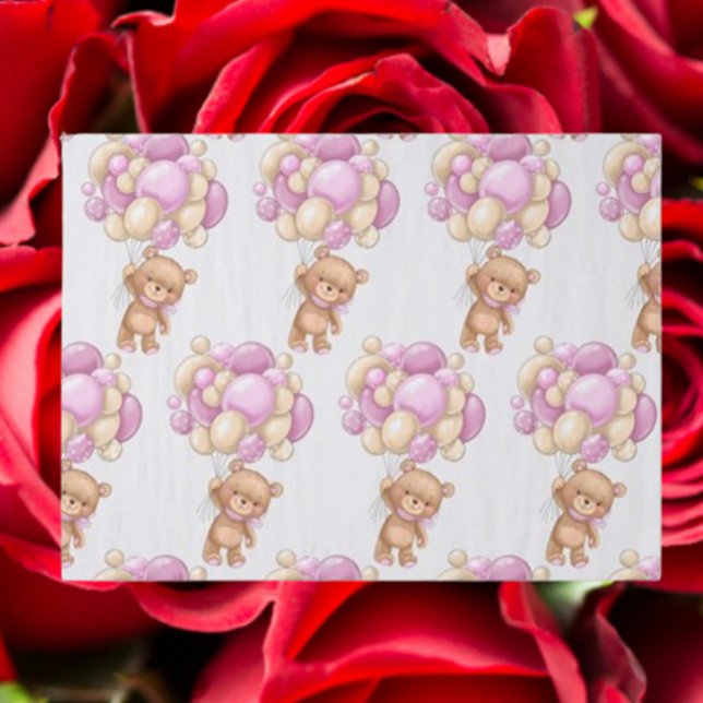 Girl Cute Bear Balloon Wrapping Paper (dorable design perfect for special occasions. Make every present memorable!)