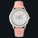 Girl cute boho rainbow watch<br><div class="desc">The Girl Cute Boho Rainbow Watch is a delightful accessory designed for young girls, featuring a vibrant watercolor and glitter design that captures the essence of playful elegance. This charming timepiece, adorned in soft pink hues, is perfect for toddlers and kids, making it an ideal gift for birthdays or special...</div>