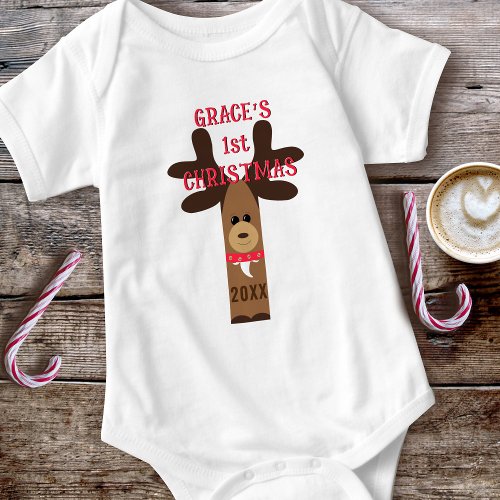 Girl Cute First Christmas Reindeer Baby Bodysuit