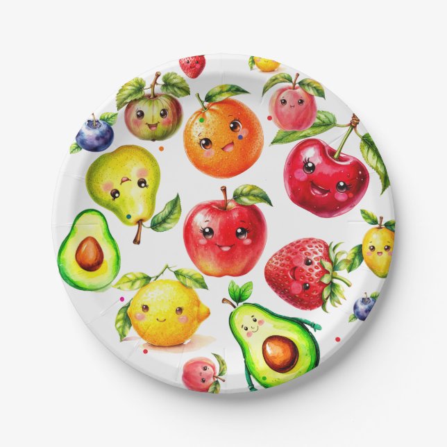 Girl Cute Fruit Birthday  Paper Plates (Front)