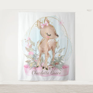 Girl Cute Little Deer Baby Shower Backdrop