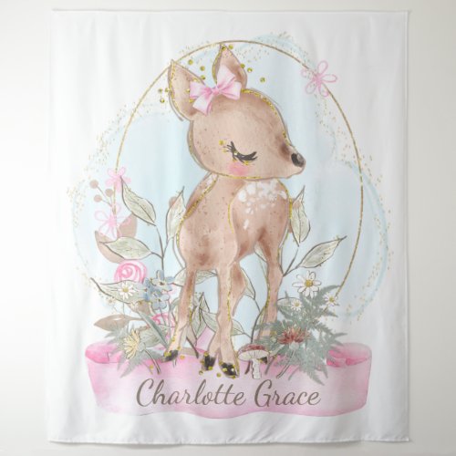 Girl Cute Little Deer Baby Shower Backdrop