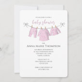 Girl Cute Pink Baby Clothesline Sweet Baby Shower Invitation (Front)