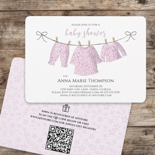 Girl Cute Pink Baby Shower QR Code Gift Registry Invitation