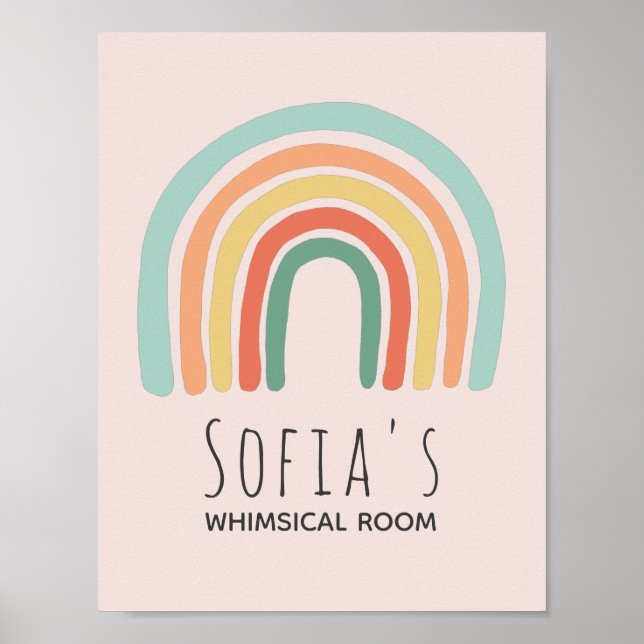 Girl Cute Pink Boho Rainbow Baby Nursery Poster (Front)