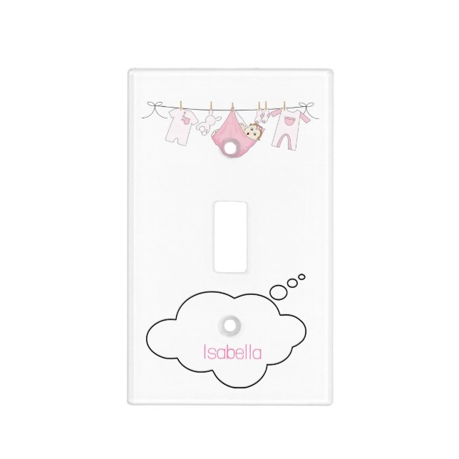 Girl Cute Pink Clothesline Laundry Nursery Room   Light Switch Cover (Front)