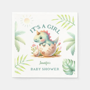 Girl Cute Pink Dinosaur Baby Shower  Napkins