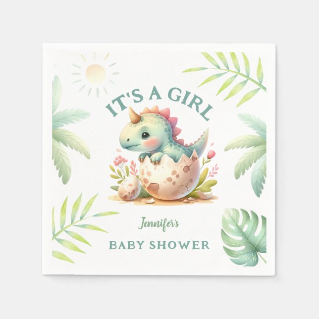 Girl Cute Pink Dinosaur Baby Shower  Napkins (Front)