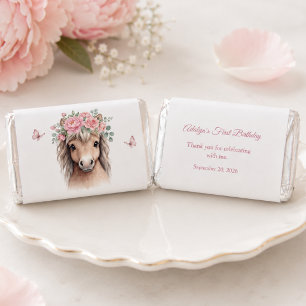 Girl Cute Pink Floral Horse First Birthday Hershey's Miniatures