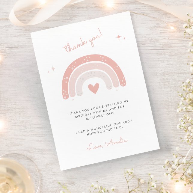 Girl Cute Pink Rainbow Watercolor Birthday Thank You Card (Creator Uploaded)