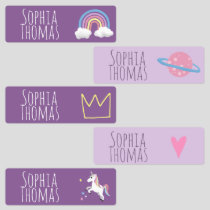 Girl Cute Purple Magical Unicorn School Kids' Labels
