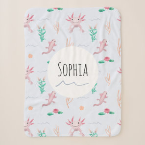 Girl Cute Quirky Pink Axolotl River Pattern Kids Sherpa Blanket