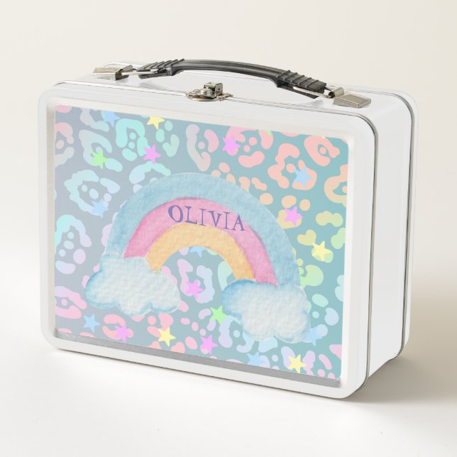 Girl Cute Rainbow Kids Back to school  Metal Lunch Box (Front)
