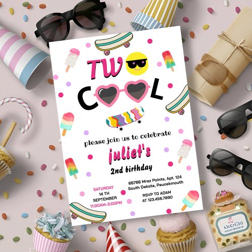  girl cute summer sweet two cool 2nd birthday invitation