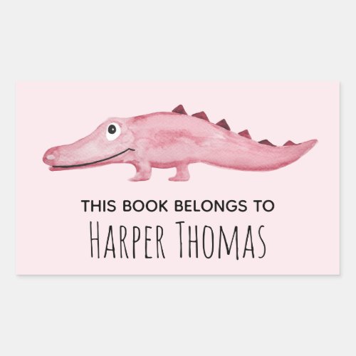 Girl Cute This Book Belongs Safari Crocodile Name Rectangular Sticker