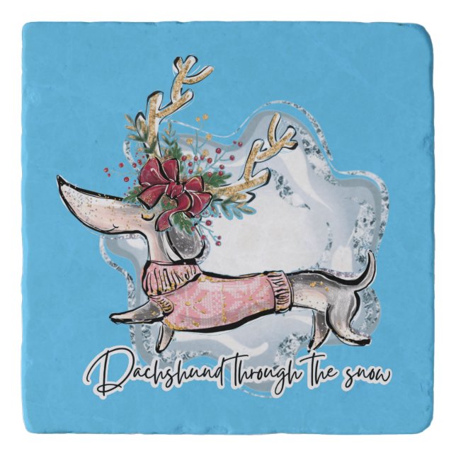 Girl Dachshund Through The Snow Trivet (Front)