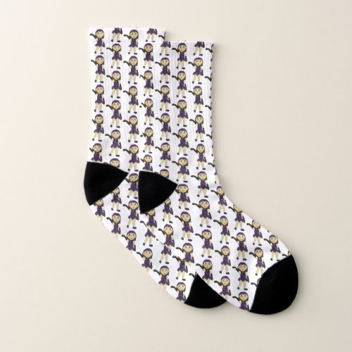 Girl Dancer Jazz Dance Class Recital Black Purple Socks